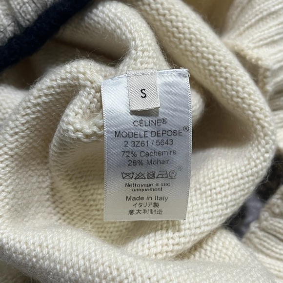 Celine Distressed Sweater Knit Womens Size Small Cream Designer Cashmere Mohair - Picture 6 of 11